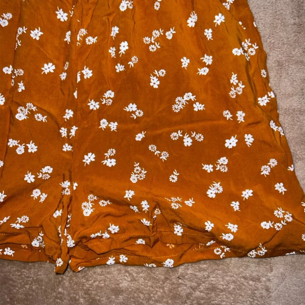 Old Navy Girls XXL (16) Mustard‎ Floral Off the Shoulder Cap Short Sleeve Romper